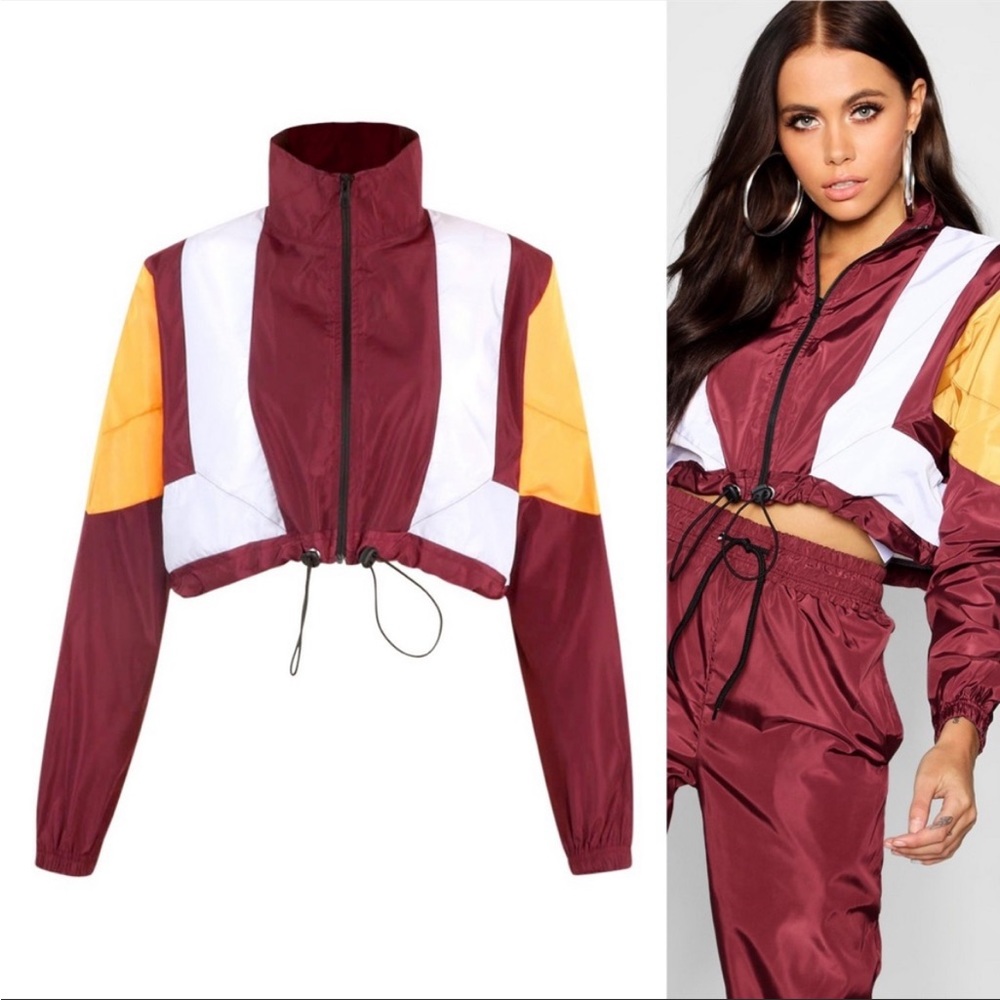 Burgundy geometric crop jacket